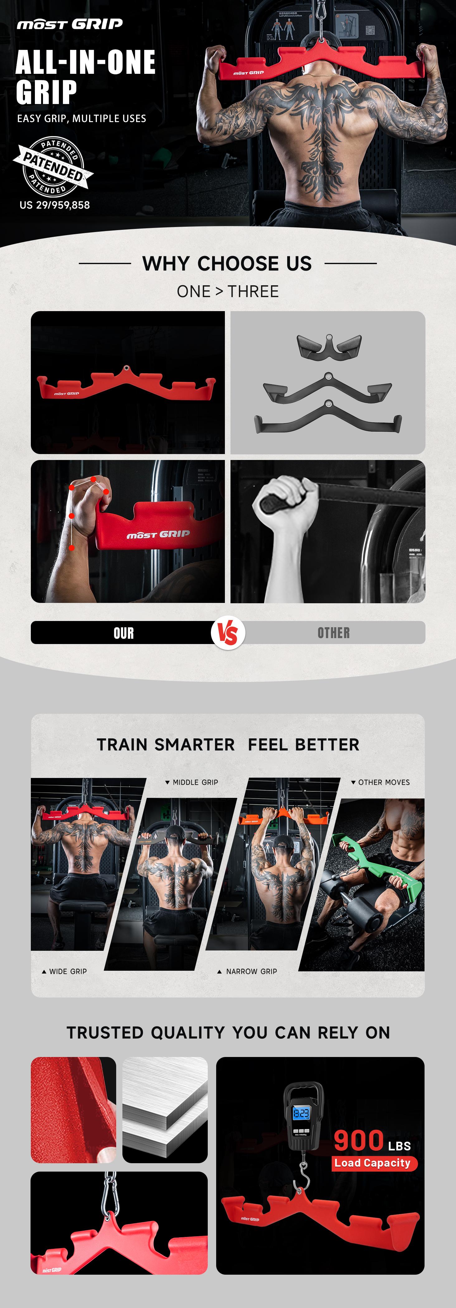 MOST GRIP LAT Pull Down Bar with 6 Ergonomic Handles, Neutral Grip LAT Pulldown Attachments for Whole Back Training, Wide Grip LAT Pulldown Bars for Home Gym Cable