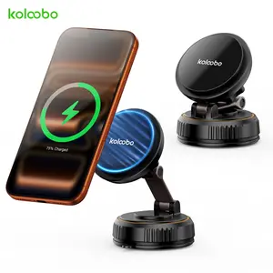 15w Magnetic Wireless Charger, Wireless Mobile Charger, Magnetic Charging Design, 360° Rotating Car Mount Phone Holder, Vacuum Suction Cup, Compatible with iPhone Android