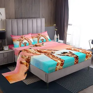 Feelyou Decorative Bedsheet Sets - Breathable Durable Sheets with Safari Giraffe Pattern, Youthful Geometric Stripes & Wild Animal Theme for Family Bedding