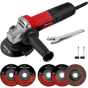 Angle 7.5-Amp 4-1/2 inch with Grinding Wheels, Cutting Wheels, Flap Disc and Auxiliary Handle for Cutting, Grinding, Polishing & Rust Removal - Dark Red