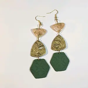 Clay Fishhook Earrings with Polymer and Leather Effect