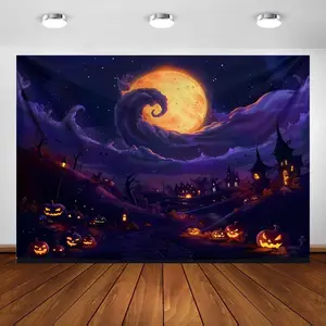 Multipurpose Halloween Tapestry Wall Hanging | Spooky Full Moon and Pumpkins Backdrop | Nightmare Before Christmas Theme Polyester Decor for Bedroom
