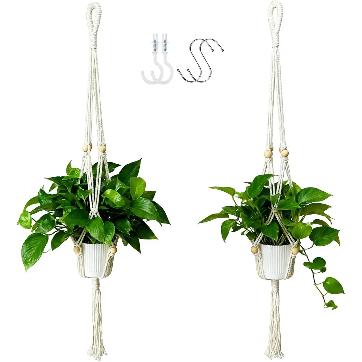 2-Pack Macrame  Hangers with Tassel, 35 Inch Boho  Planters with 4 Hooks for Indoor, Handwoven  Rope Holder for  Decor (No Pot Included)