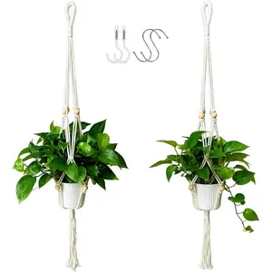 2-Pack Macrame  Hangers with Tassel, 35 Inch Boho  Planters with 4 Hooks for Indoor, Handwoven  Rope Holder for  Decor (No Pot Included)