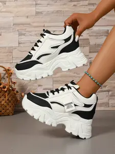 Women's Height-Boosting Dad Shoes, Thick Sole Casual Sports Shoes, All-Season PU Rubber, Perfect for Spring & Summer, Comfortable & Versatile, Sneaker, Walking Shoes