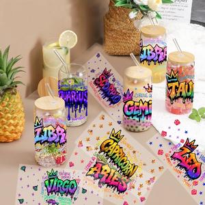 Pretty 12 Zodiac UV DTF 16oz Cup Stickers for DIY Craft summerwins