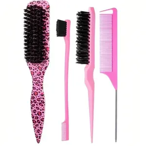 Hair Styling Tool Set Teasing Comb, Teaser Brush, Double Ended Eyebrow Brush, Steel Pin Rattail Comb, Multi Purpose Set Adds Volume and Texture, Precise Sectioning, Double Ended Brush for Brows and Hair, Practical Kit for Daily Styling