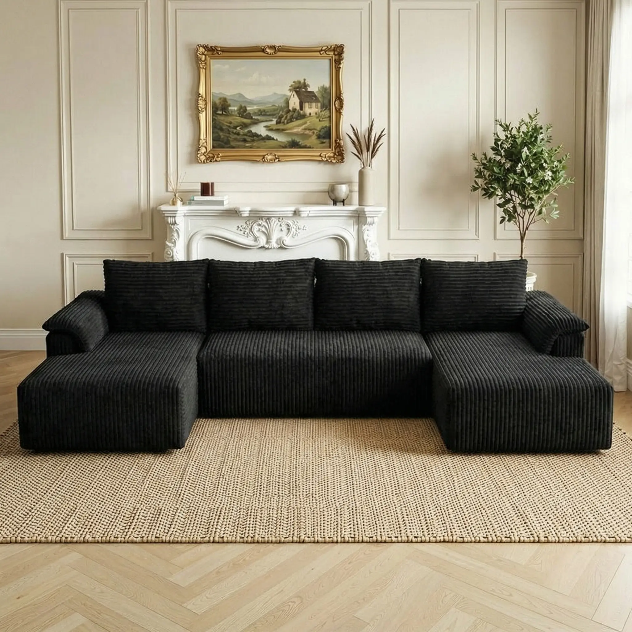 【2-3 Packages】130" Modular Sectional  U-Shaped Sofa  Boneless Sofas with Double Chaise Lounge Sectional Couches for Living Room