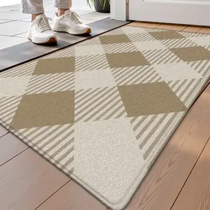 Polyester Material Modern Style Door Mat, Dual Color Weave Texture Design, Easy Clean & Durable for Entrance Use, Geometric Pattern Rug