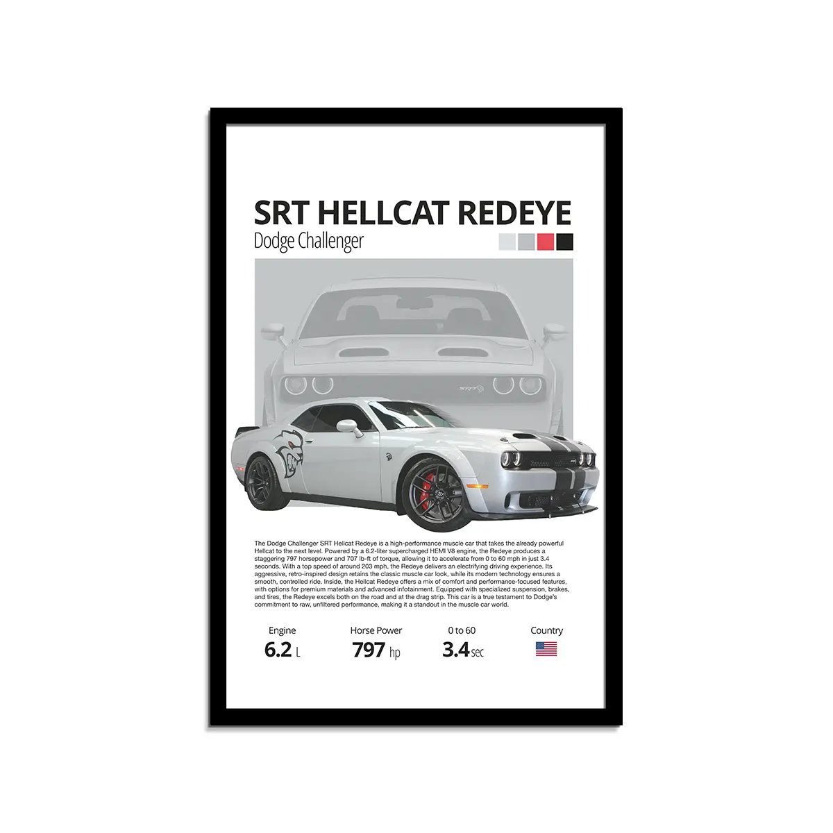 Dodge Challenger SRT Hellcat Red eye Silk Stylish , Vintage Automotive Decor, Car Enthusiast Wall Art, Gift for Him, Unique Home Decoration Poster