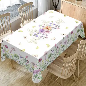 Rectangular Tablecloth with Colorful Floral Butterfly Pattern, Indoor and Outdoor Use, Kitchen Dining Decor