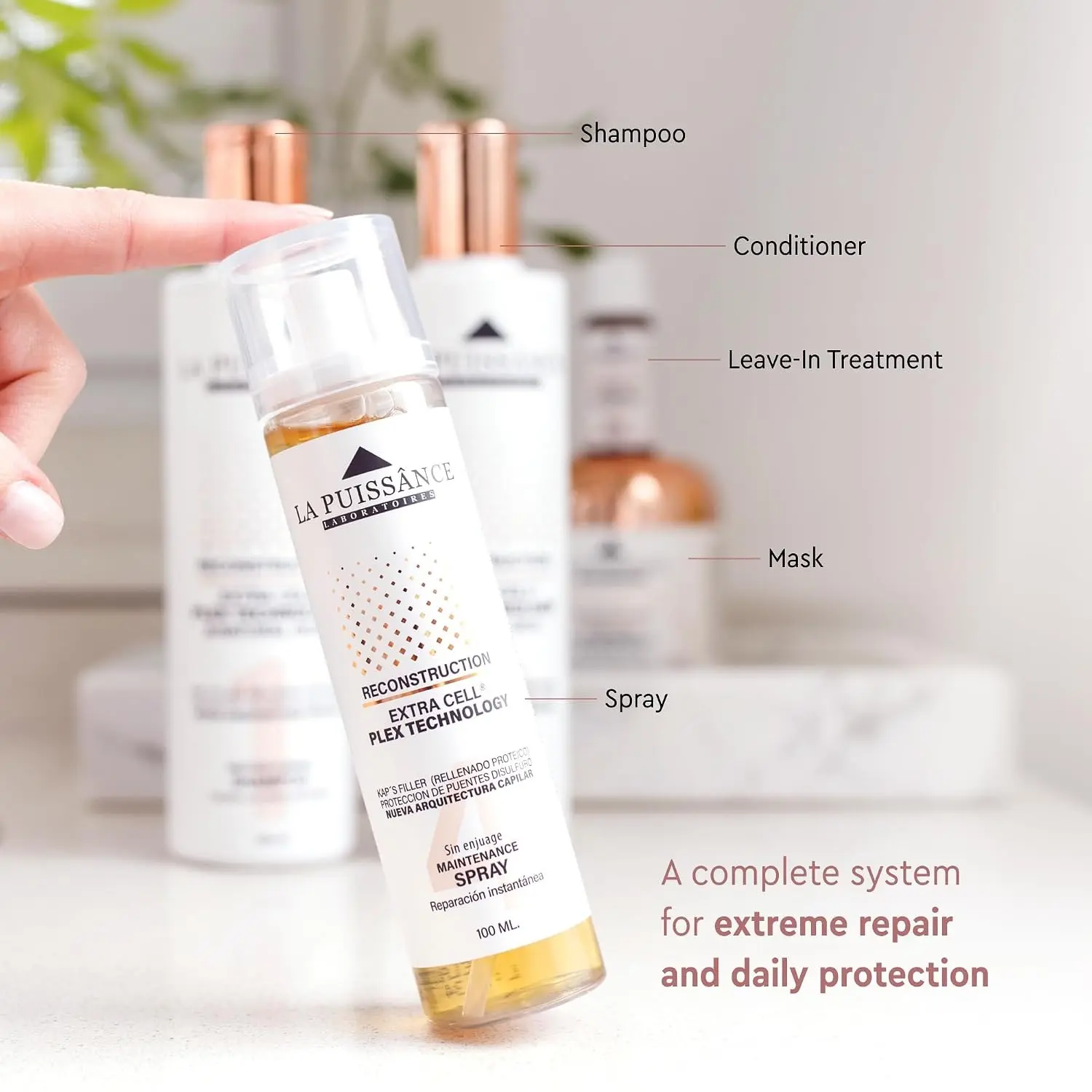 La Puissance Reconstruction Extra Cell Plex Technology Maintenance Spray with Keratin & Organic Oils for Damaged Hair 100ml