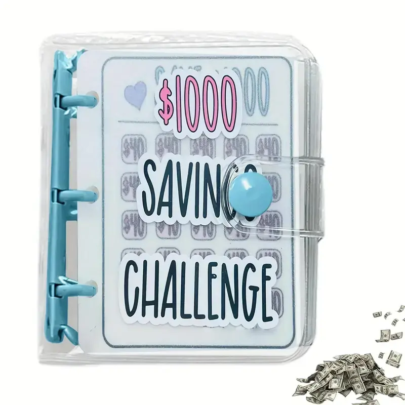 Mini Money Saving Binder, $1000 Money Saving Challenge Book Budget Binder with Envelopes Portable Deposit Anytime Anywhere, Money Saving Challenge Clear Loose Leaf Book, Office Supplies,girly office supplies Planner Notebook,#SummerVibes