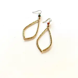 Tear drop shape earrings with color bead accent.