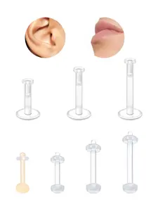 18pcs 16 Gauge Clear Bioflex Plastic Lip Studs, Unisex Jewelry for All Seasons, Casual Style Cartilage Stud, Multiple Sizes Available
