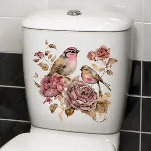 Bird Flower Wall Sticker, Multi-Purpose Removable Decal for Bedroom Living Room Cabinet, Bathroom Decoration Accessories, Toilet Decorative Waterproof Patch