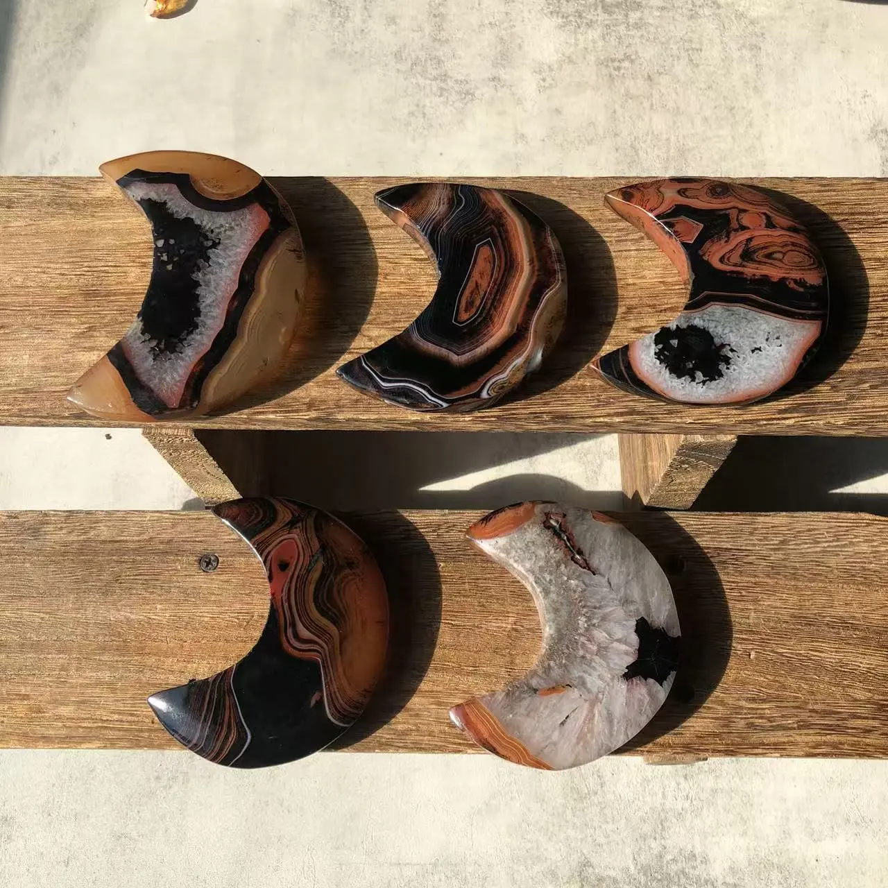 Red Sardonyx Moon Collection-1 Set of Decorative and Healing Stones for Collectors and Decor