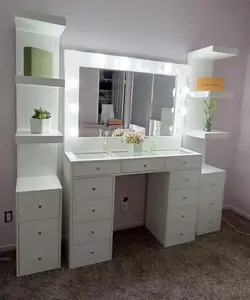 Large White Vanity Stationary With Shelves