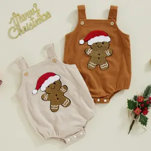 Ma&Baby Newborn Baby Boy Girl Christmas Outfits Sleeveless Corduroy Gingerbread Man Romper Infant Baby Overalls Fall Winter Clothes