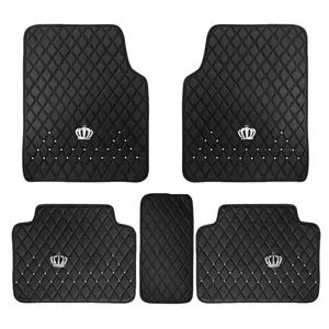 5-Piece Universal Car Floor Mats with Shiny Big Crown & Faux Rhinestones, Sparkly Crystal Crown Auto Floor Protectors, Car Interior Accessories, Enhance Vehicle Style, Car Accessory