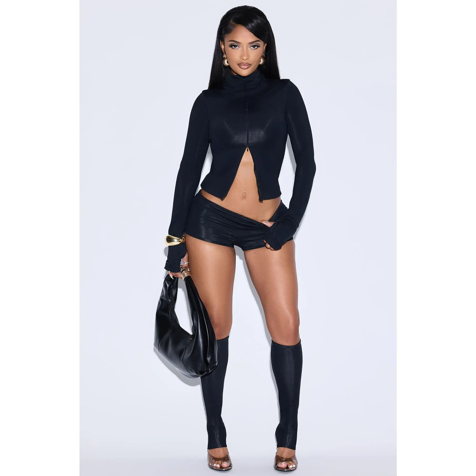 Ayanna 3 Piece Double Lined Short Set - Black