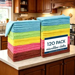 [120 PACK] Premium Microfiber Cleaning Cloths - Bulk Reusable Cleaning Towels for Kitchen, Home & Car. Ultra Absorbent Lint-Free Rags, Multipurpose Household Essentials 2026