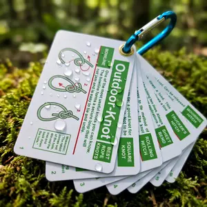 23 Outdoor Knot Reference Guide with Metal Hooks, Portable Camping, Boating, Fishing, Hiking Survival Gear, Emergency Kit