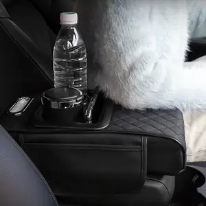 Car Armrest Box Pad Multifunctional Cup Holder Car Tissue Box Car Interior Leather Armrest Box Heightening Pad