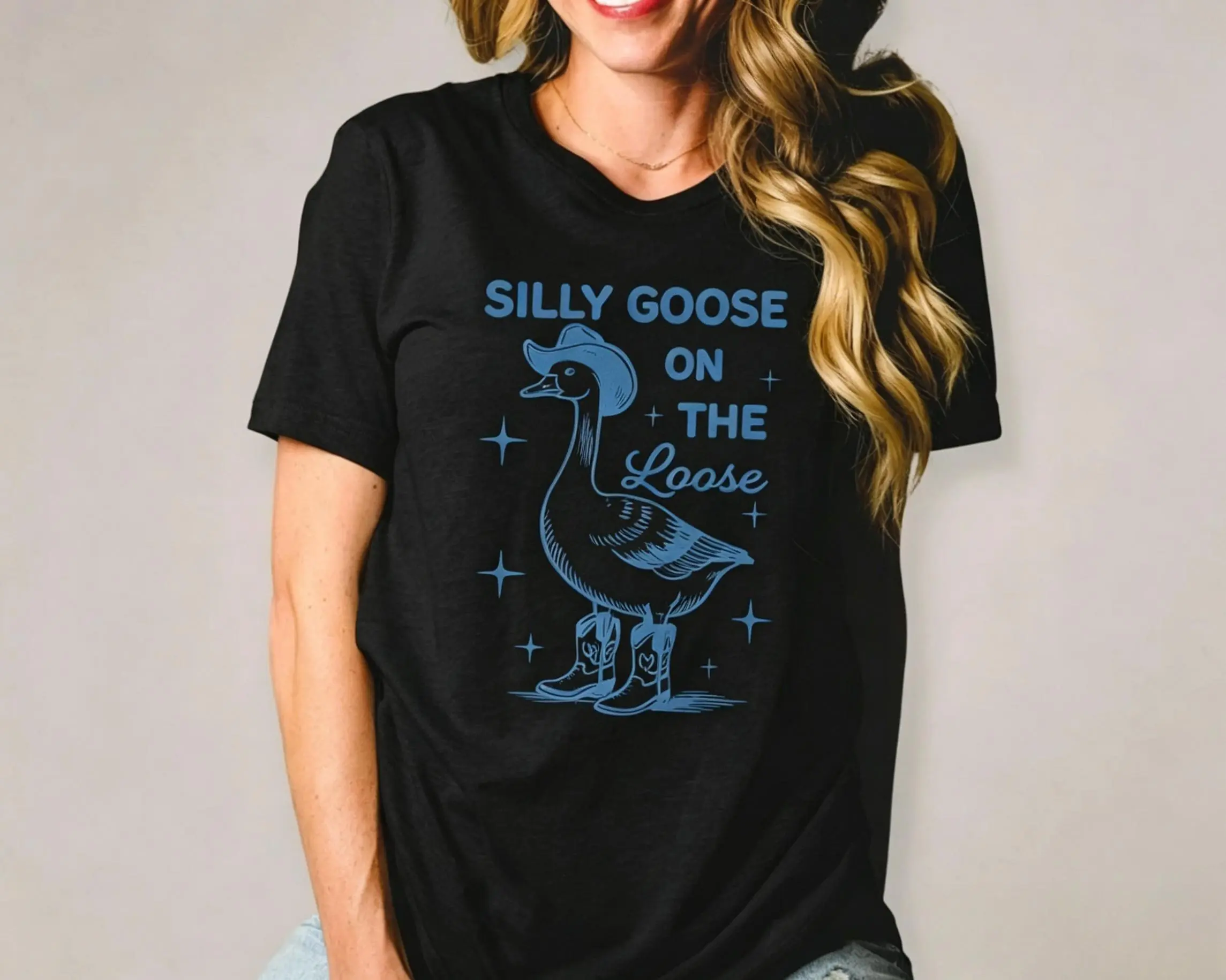 Retro Comfort Goofy Goose Graphic Tee Shirt, Goofy Goose Graphic Tee, Funny Cowgirl Shirt, Funny Western Tee, Funny Graphic Tee, 90s Aesthetic Shirt