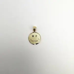 10k Gold Smiley Face Charm with Textured Diamond-Cut Background and Sturdy Bail for Chain Wear