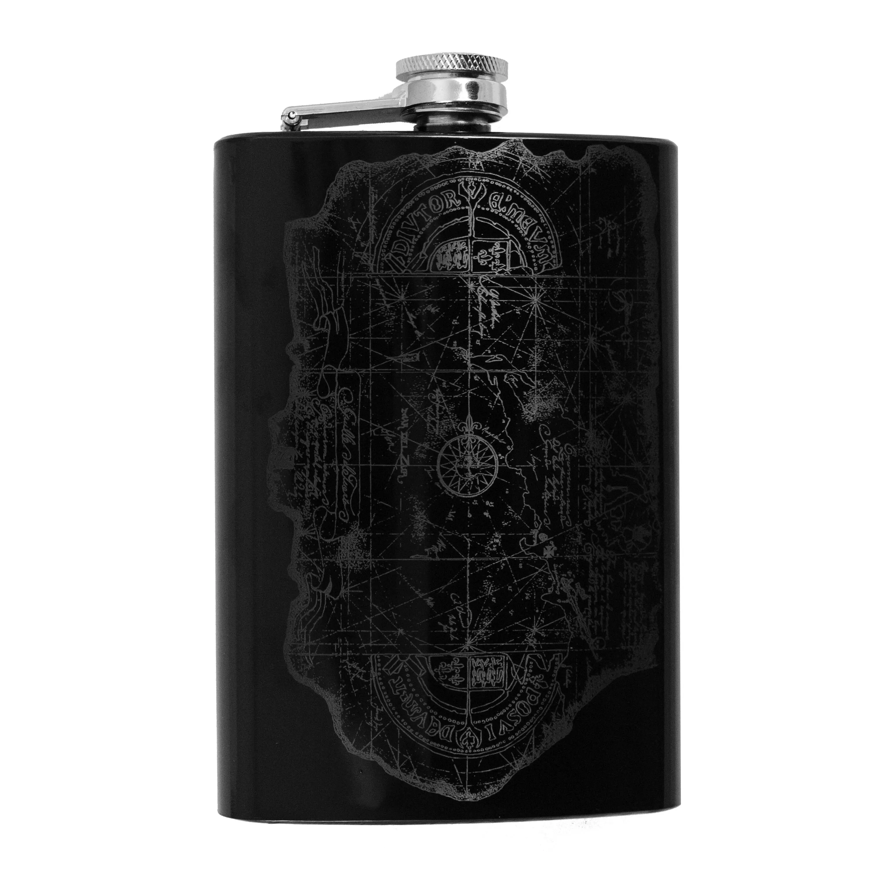 8oz BLACK One Eyed Willie Treasure Map Flask L1