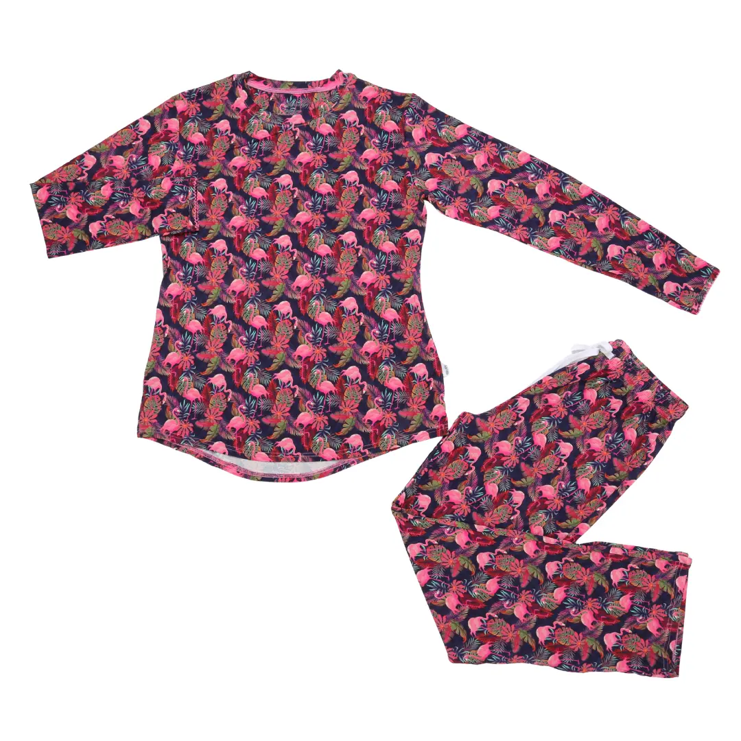 Women's Adult Bamboo Two-Piece Pajama Flamingo
