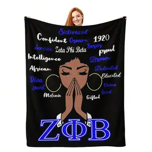 Zeta Phi Beta Inspired Blanket, Soft Lightweight Plush, Afro Diva Artistic Cozy Fleece Blanket For Sofa Bed Couch Decoration, Ideal Gift For Adults(MRN03232-18)