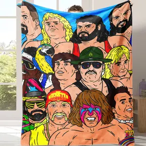 Cozy Wrestling Themed Flannel Throw Blanket, Soft Warm Anime Style Wrestling Print Blanket, Skin-Friendly Lightweight All Season Blanket, Multi-use for Couch Bed Office Camping Travel, Nice Holiday Gift for Friends Parents & Kids