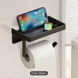 Black Metal Bathroom Tissue Holder Toilet Roll Holder Nail Free Easy To Install Kitchen Seasoning Storage Rack Multifunctional Wall Mounted Storage Rack Suitable For Bathrooms Kitchens Local Warehouses