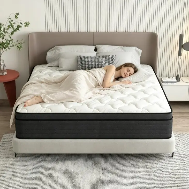 MRH 12-14 inch Memory Foam Pocket Spring Mattress, Antibacterial, Anti-Dust Mite, Breathable, Neck Support for Deep Sleep Comfort, Adults, 14Inch