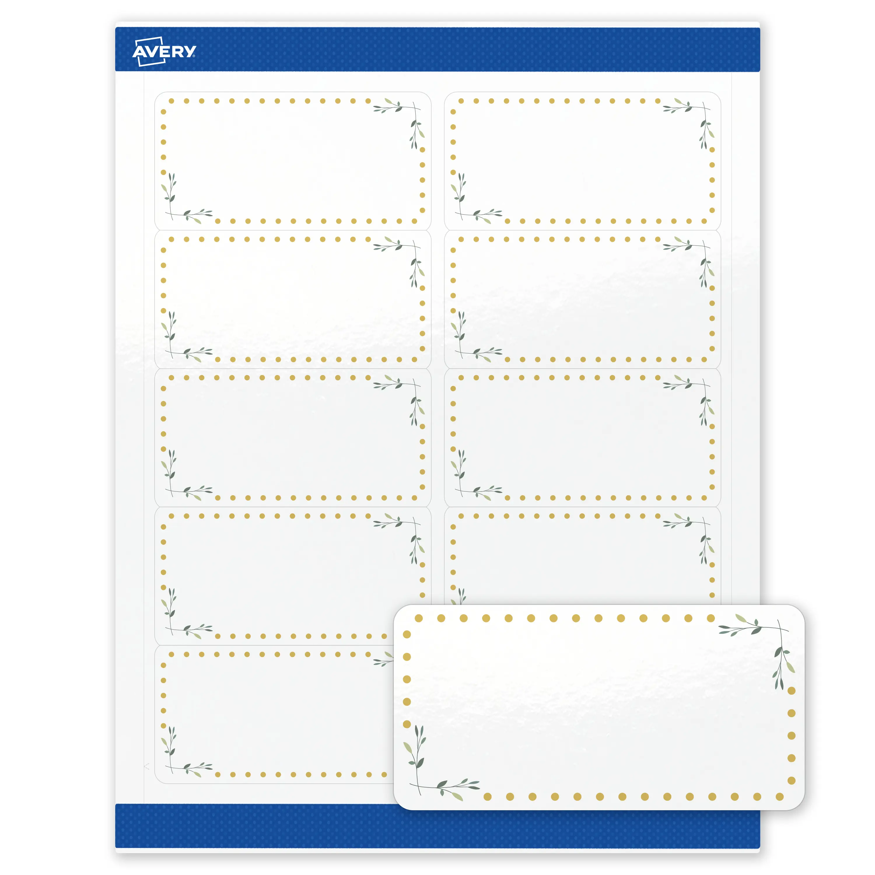Avery Printable Shipping Labels, 2" x 4", Glossy White, Pre-printed Green Florals/Gold Dots Design, Rectangle, Sure Feed Technology, Laser & Inkjet Compatible, 200 Total