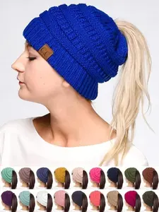 JINS CLOSET Women's Ponytail Beanie Messy Bun- Adjustable Ponytail on Top Opening Hat Cap 100% Acrylic Fashionable One Size Fits Most