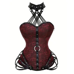 [Steel Corset] Gothic Corset - Strapless, 11 Steel, Side Zipper Fitted Shapewear for Halloween Punk Style outfits Clothes Black Floral Womenswear Costumes Cosplay Costume Cosplayer