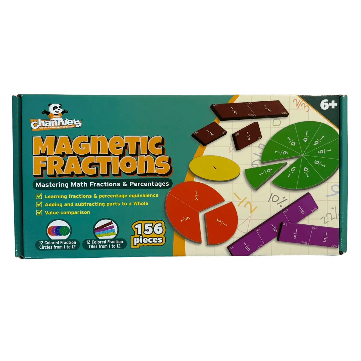 Channie’s Magnetic Fractions Tiles and Circles-Math Manipulative, Mastering Math Fractions and Percentages , 156 Pieces