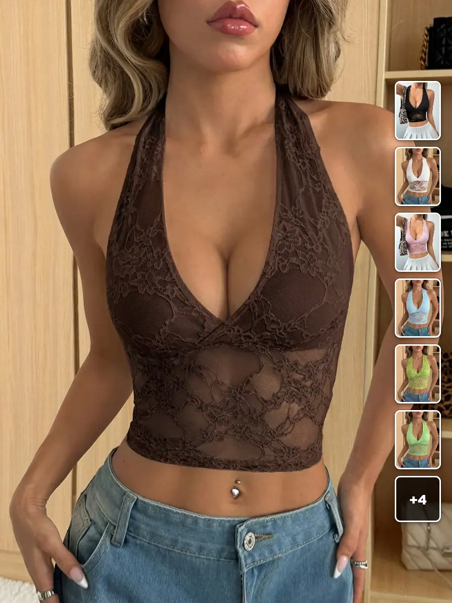 Lace Halter Crop Top Backless Lace Detail Y2K Going Out