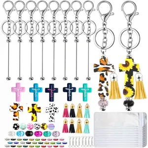 8 Sets Jesus Beadable Keychain Bar Bead Keychain Beaded Item for Gift Bags Bulk Accessories for Beadable Gift Jewelry Making Supplies