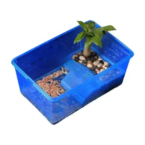 Plastic Small Turtle Tank with Basking Platform Decorative Pet Turtle Tank Brazilian Turtle Breeding Box Amphibious Box with Lid
