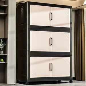 Foldable Multi-Layer Thick Storage Cabinet with Drawers, Home Bedroom Baby Closet, Mobile Children Toy Organizer, Classic Style, Universal Setting