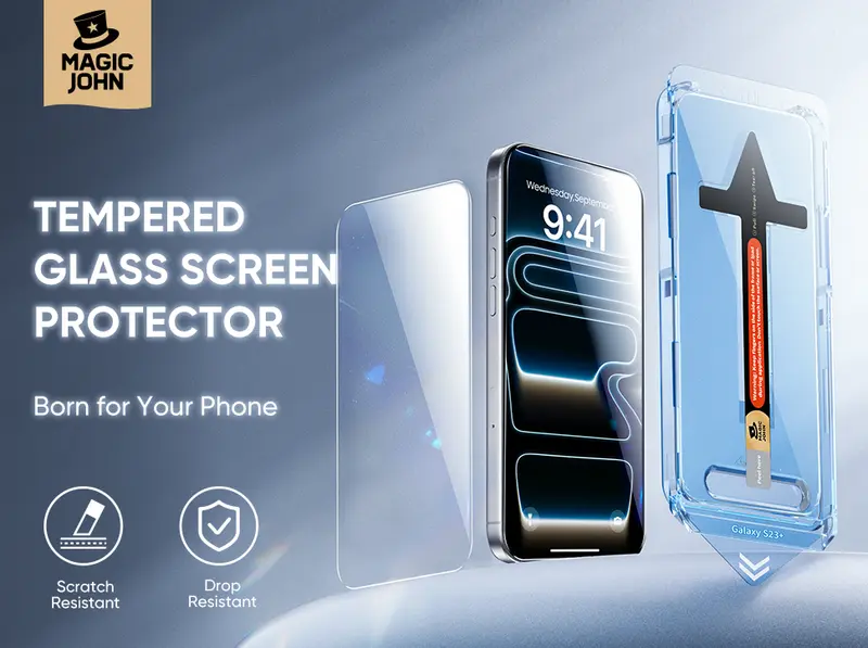 Product Introduction of MAGIC JOHN 2-Pack Screen Protector for iPhone, Samsung, and Google–Crystal Clear, Scratch-Resistant, Ultra-Smooth Touch, Privacy Protection, Circular Polarized Eye Protection, Easy Installation 17