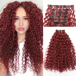 VIKOK Curly Wave Hair Extensions - Red Color with Curly Texture for Women's Festivals Easy Wearable Hair Volume Increase