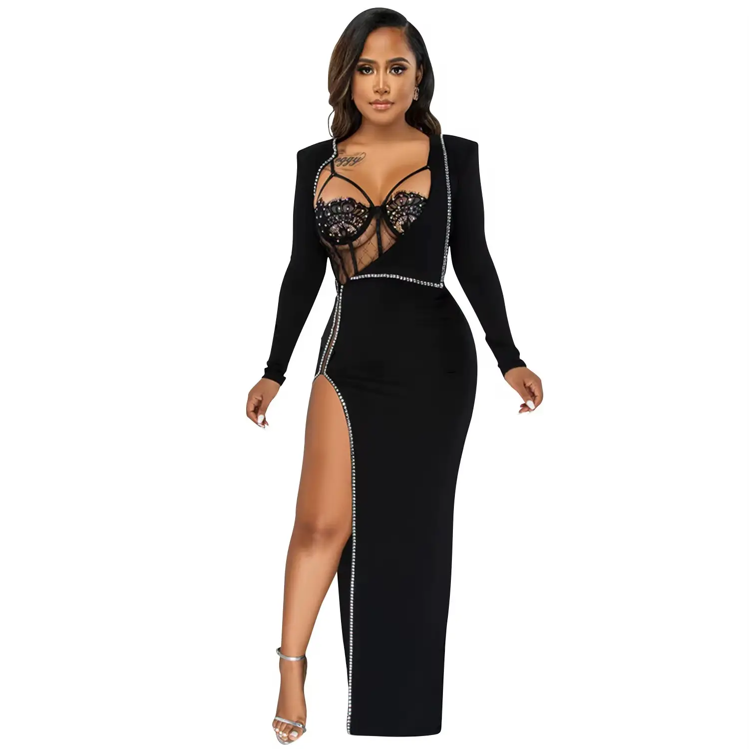 2 PCS women's sexy maxi dress with lace bodysuit Formal Spandex concert  outfits - TikTok Shop