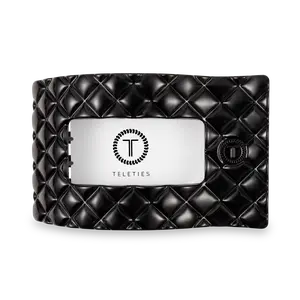 TELETIES - Jet Black Quilted Large Flat Rectangle Hair Clip - Lay Flat, Strong Grip, Nearly Unbreakable