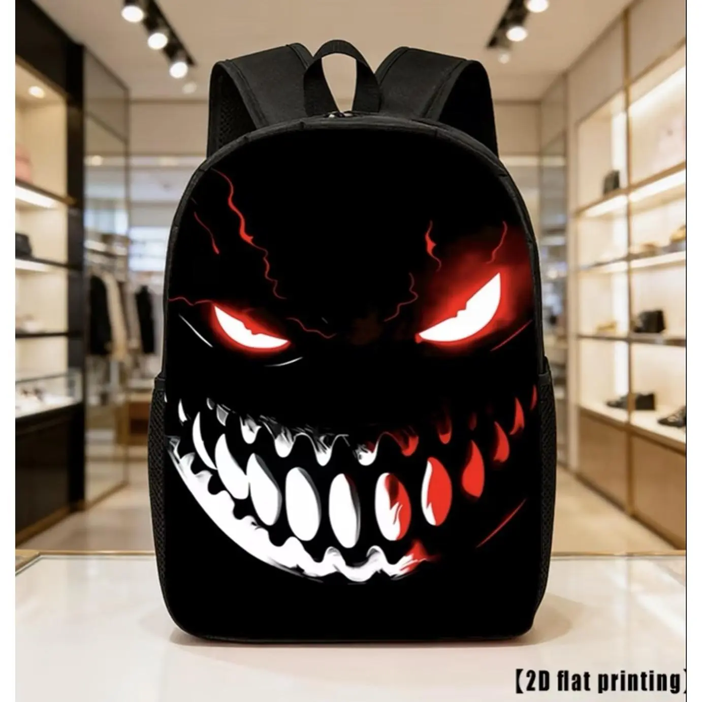 Crimson Eyes & Bright White Teeth Unisex Backpack Lightweight Spacious with Adjustable Straps & Side Compartments Ideal for Hiking Commuting & Everyday Use