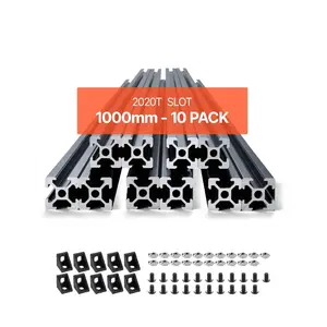 10PCS European Standard 2020 T-Slot Aluminum Extrusion Profile T-Slot Rail, 39.4in (1000mm) Anodized High-Strength Linear Guide, for 3D Printer, CNC Machine DIY Projects
